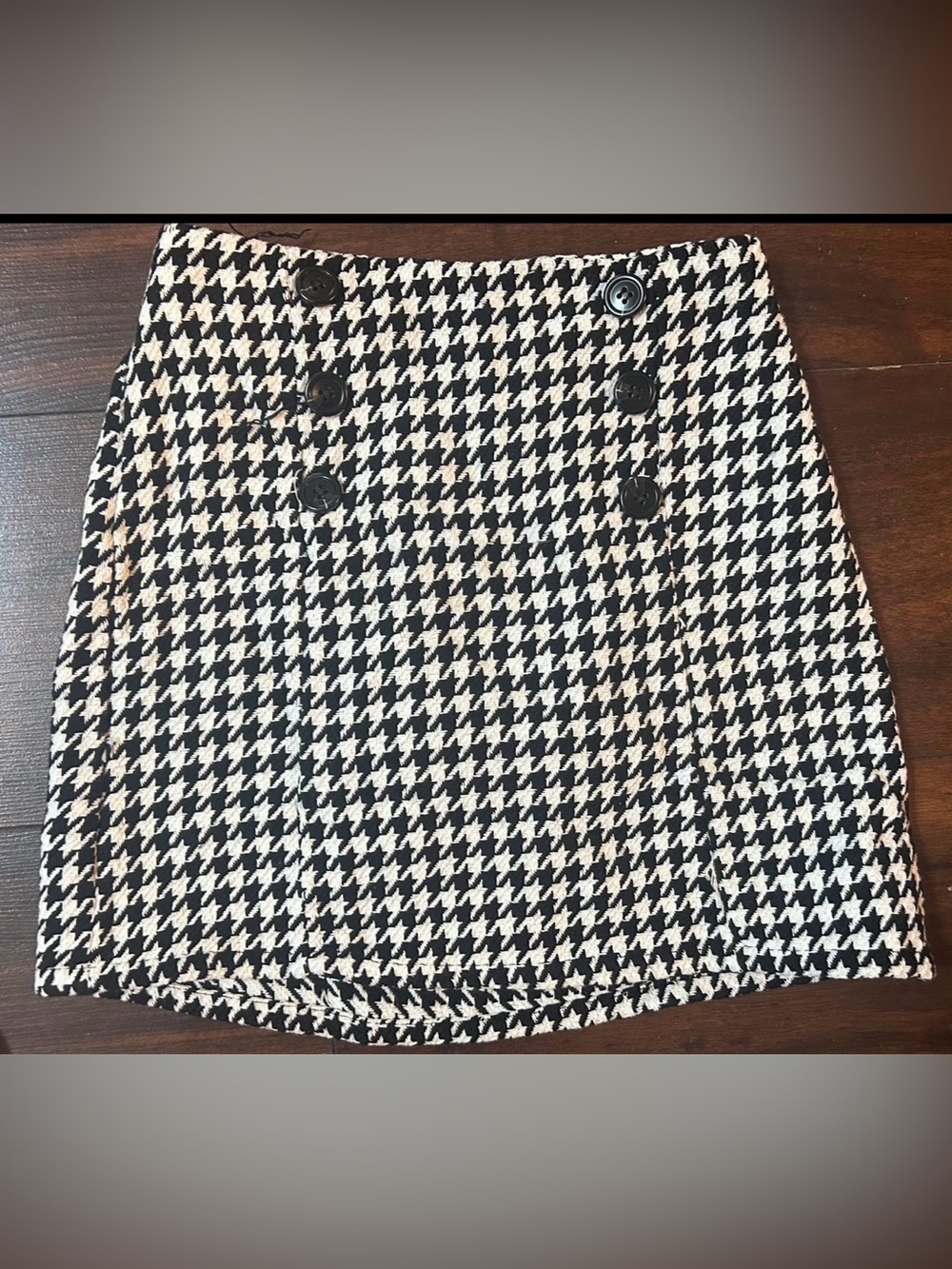 SHEIN Black & White Houndstooth Button-Front Skirt